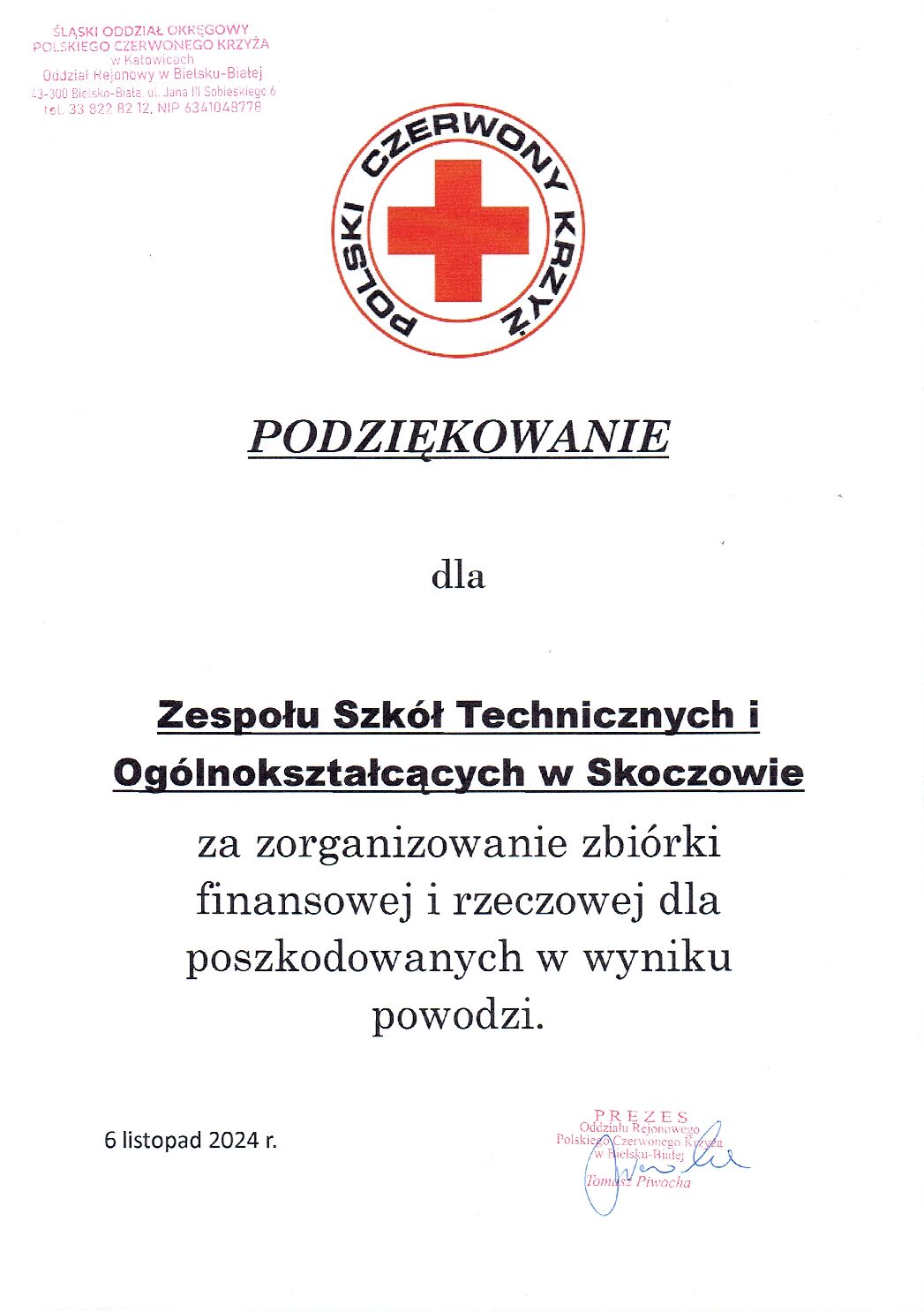 podziękowanie z PCK BB